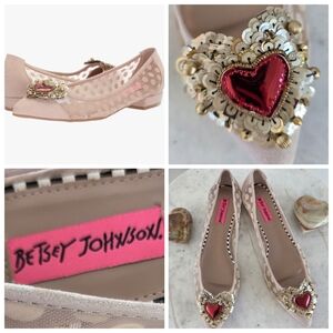 Betsey Johnson Women's Phebe Ballet Flat Blush NWOT Sequin Heart Polka Dots
